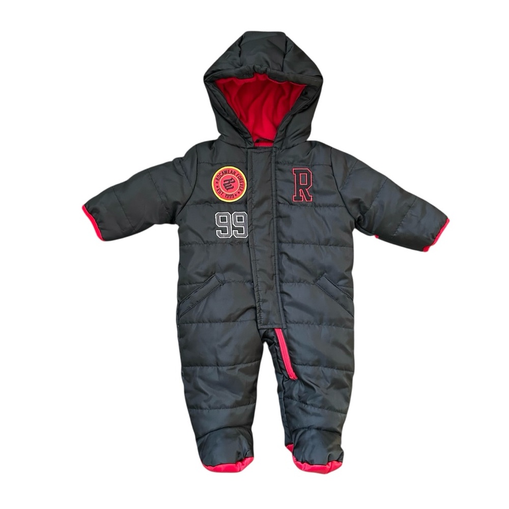 Rocawear Classic Black Red Infant Snowsuit Hood Zipper Patches Size 6/9 Month